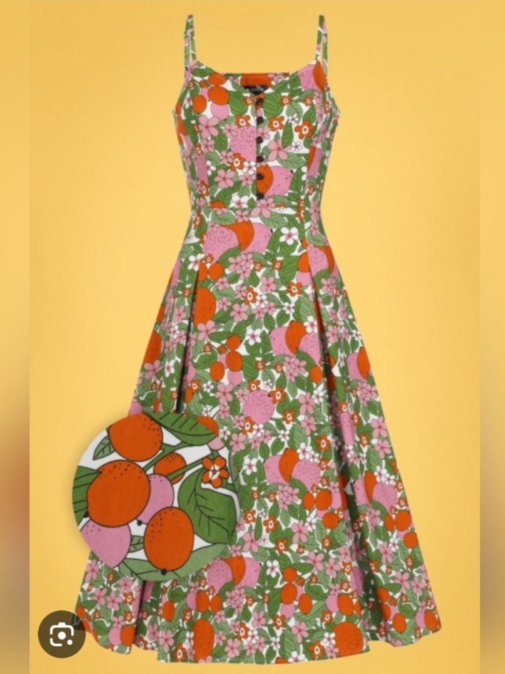 ModCloth fruit dress orange pink green 17-19 Ptp size small medium
